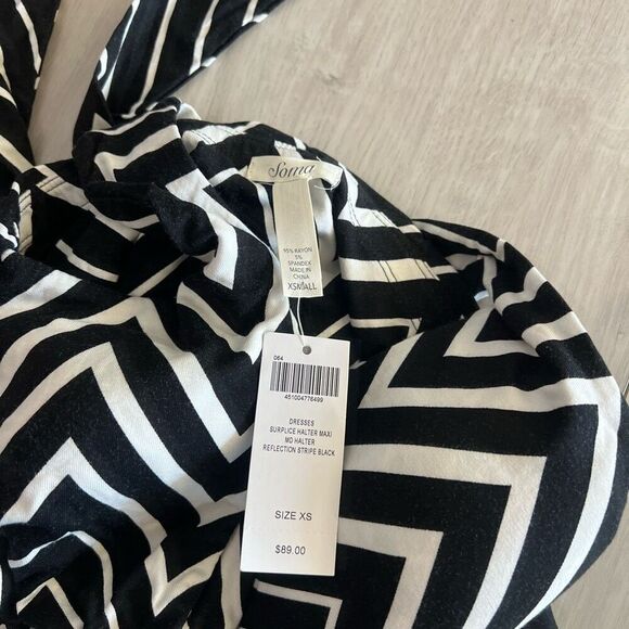 Soma Womens Black White Halter Dress Maxi Full Length Stretch size xs - Picture 4 of 6